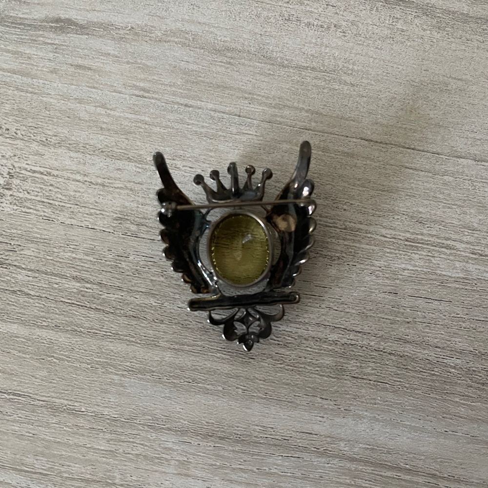 Lemon Citrine Marcasite and Pearl Sterling Silver Brooch - Picture 8 of 8